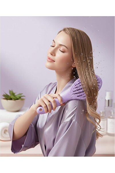 MAYCARE Plastic Hair Brush, Purple Color, Multi-Teeth for Detangling