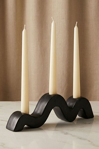 Evene Mumluk Şamdan Ince Mum Uyumlu Siyah Renk Model 13