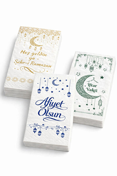 Dekals Set Ramazan İftar Sofrası Peçete Seti 3 Farklı Desen Toplam 60 Adet Ra...