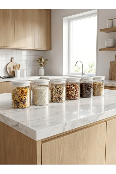 ZURİ DESİGN Set of 6 Transparent Food Storage Containers with White Lids and ...