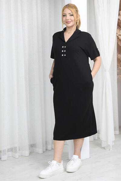 Siyezen Plus Size Modal Fabric Dress with Snap Detail