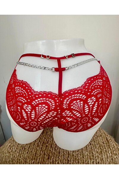 Bee Glow Red Women's Panties with Lace Detailing on the Back