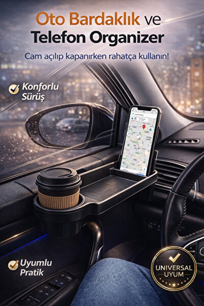 Araç Bardaklık ve Telefon Organizer Kapı Üstü Cam Engellemez Oto Düzenleyici