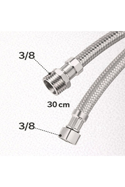 akatsuki Spiral Çelik Flex Hortum 3/8 Erkek – 3/8 Dişi | 30 cm