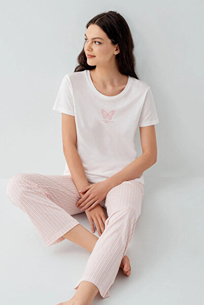 Arnetta Women's Pajama Set, Crew Neck, Short Sleeve, Pocket, Butterfly Print,...