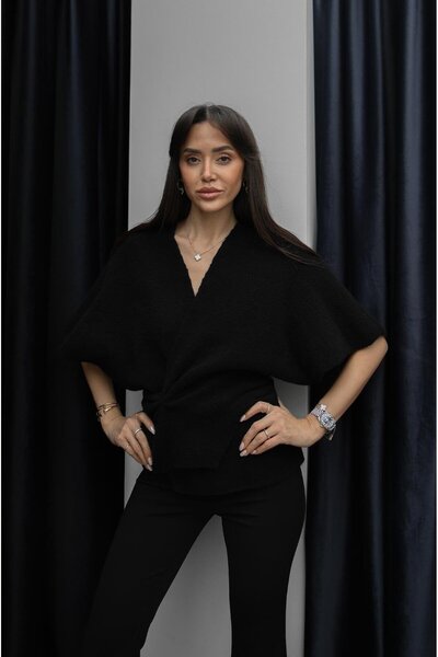 Havoş Siyah Önü Düğüm Detaylı Kazak