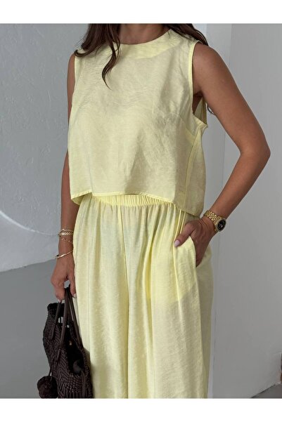 GAMZE ALPTEKİN Modal Fabric Shalwar Trousers Blouse Set Relaxed Fit Summer Do...