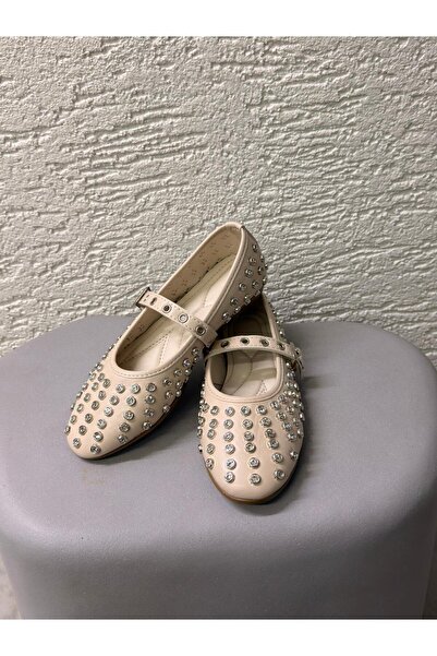 Beyond Women's Beige Disco Stone Leather Ballerinas 1cm Bynddsc01