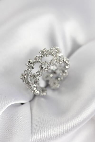 Inure Jewelry خاتم نسائي من حجر الزركون مكون من قطعتين باللون الفضي