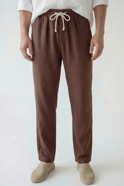 Veleno Men's Palazzo Trousers Brown Wide Leg High Waist with Back Pockets