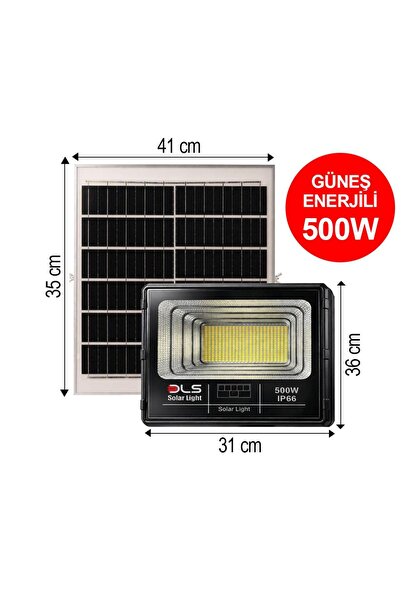 DLS 500W Güneş Enerjili Solar LED Projektör Harici Solar Panelli, 5 Metre Kab...