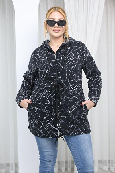 Siyezen Plus Size Patterned Fleece Jacket