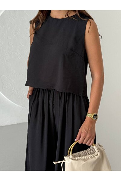 GAMZE ALPTEKİN Modal Fabric Shalwar Trousers Blouse Set Relaxed Fit Summer Do...