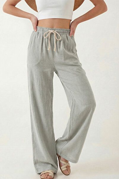 Veleno Women's Palazzo Trousers Muslin Gray Wide Leg High Waist