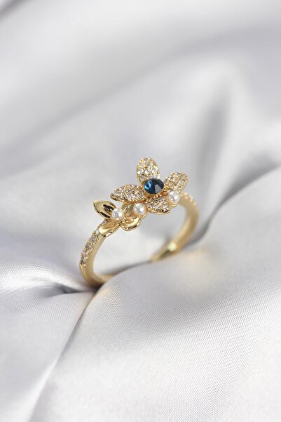 Inure Jewelry خاتم نسائي موديل زهرة ذهبية اللون مرصع بحجر الزركون