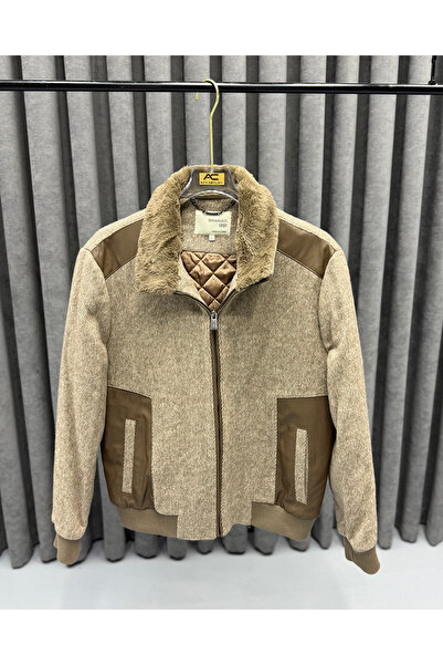 Avni Ceylan Men's Premium Quilted Lined Fur Collar Cashmere Coat