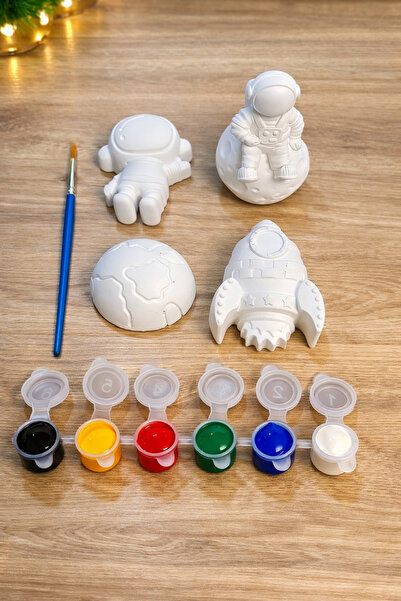 Little Pumpkin Uzay Temalı Taş Boyama Seti- 4 Büyük Figür- 6 Renk 3ml Boya+ 1...