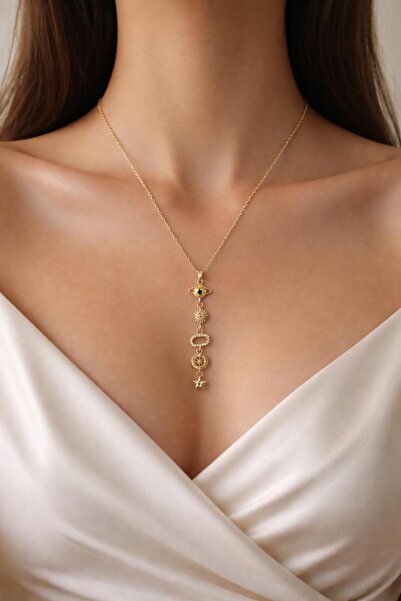 staınless steel Planet Compass Y Necklace Steel Plated Gold Color Tarnish Res...