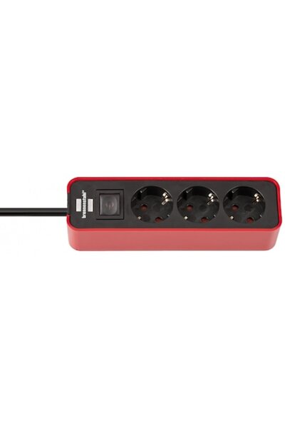 DAMUR Ecolor Extension Cord 3 Sockets, 1.5m Black Red