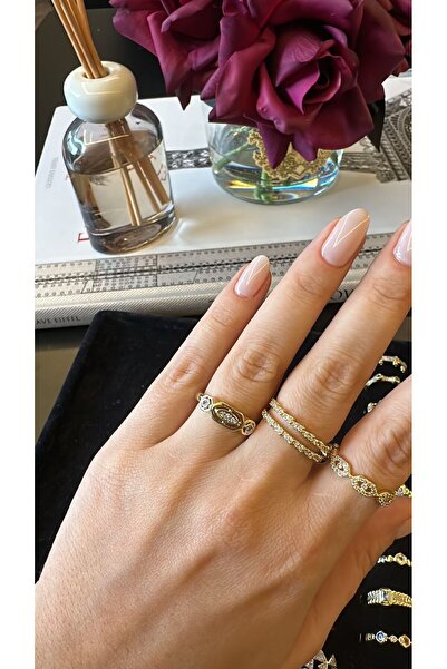 MONVEJEWELS Zirkon Taşlı Gold İkili Yüzük(Orta Parmaktaki)