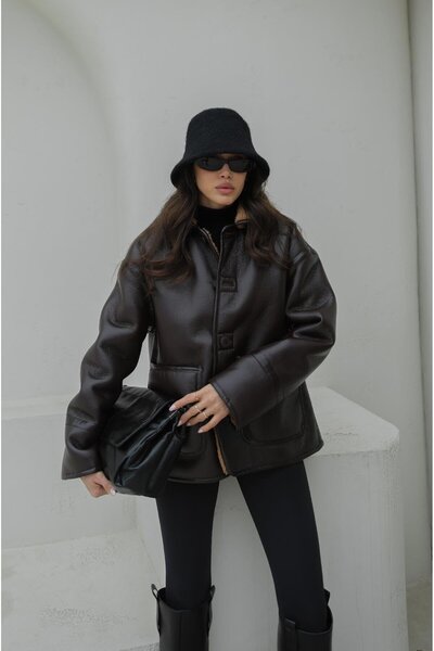 Havoş Brown Double-Sided Plush Leather Coat