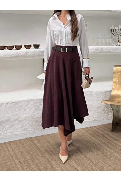 cemo Kadın Asimetrik Kesim Midi Boy Etek