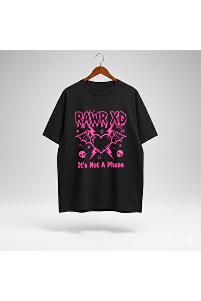 PERISENSE Unisex RAWR XD Τυπωμένο Premium Χτενισμένο Βαμβακερό T-shirt Oversize