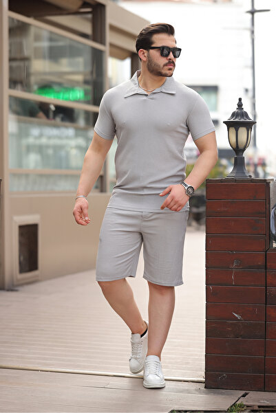 comstar Men's Bürümcük Gray T-Shirt and Loose Shorts Summer Two-Piece Set