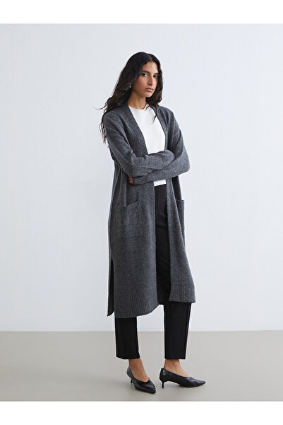 LC Waikiki Συλλογή Meral Γκρι Ζακέτα με Γιακά Σάλι Γυναικεία Πλεκτά