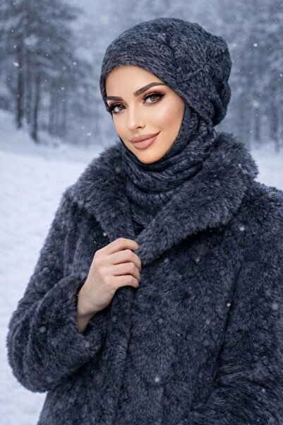 Aişe tesettür Anthracite Gray Bowknot Snap-On Hijab Beanie