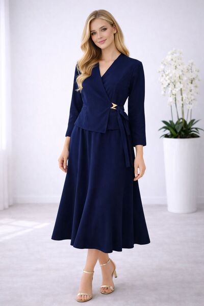 hiramir Kadın Gold Aksesuar Detaylı Kruvaze Kesim Alt Üst Takım Elbise YZZ2607