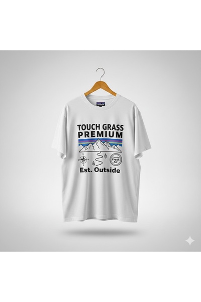 PERISENSE Unisex Touch Grass Premium Printed Premium Combed Cotton Oversize T...