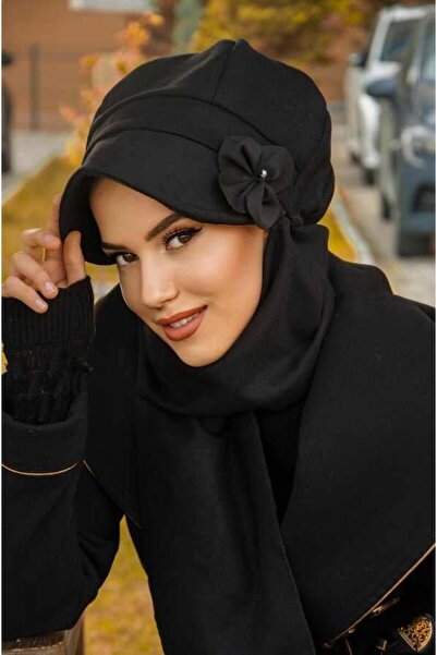 Aişe tesettür Pălărie hijab cu accesorii florale negre