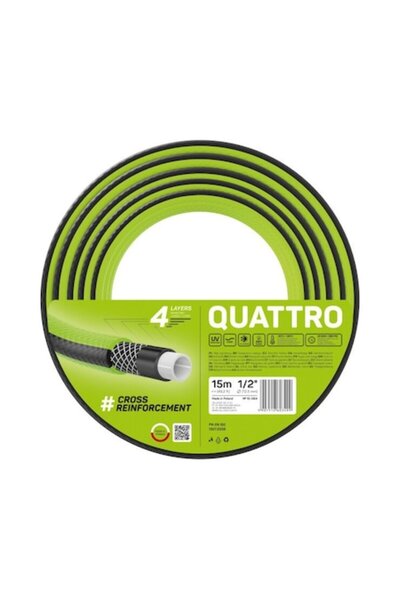 DAMUR Furtun de grădină, DAMUR, 1/2", 15 m, ranforsat cu 4 straturi, verde