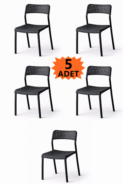 Flinder 5'li Mari Siyah Mutfak Sandalyesi ve Balkon Sandalyesi Plastik Oturma...