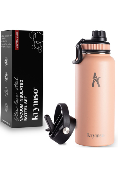 Krymso 950ml Stainless Steel Water Bottle, Insulated Thermos Flask, Leakproof...