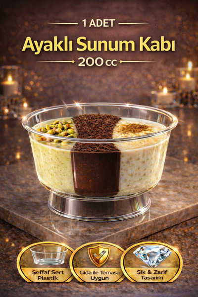 Enjoy Party Store Ayaklı Sunum Kasesi 200 cc Şeffaf Sert Plastik Tatlı, Meze,...