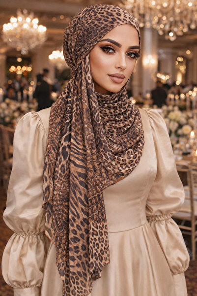 Aişe tesettür Leopar Desenli Hazır Bandana Şal