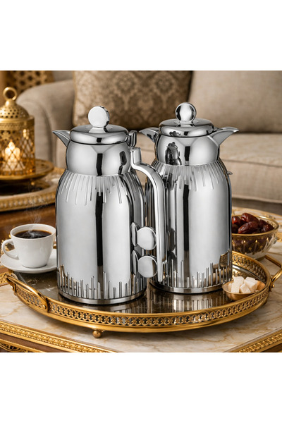 LOUVER LOUVRE Luxury Thermos Set – 2 Pieces, Silver, 1 Liter + 1 Liter Capaci...