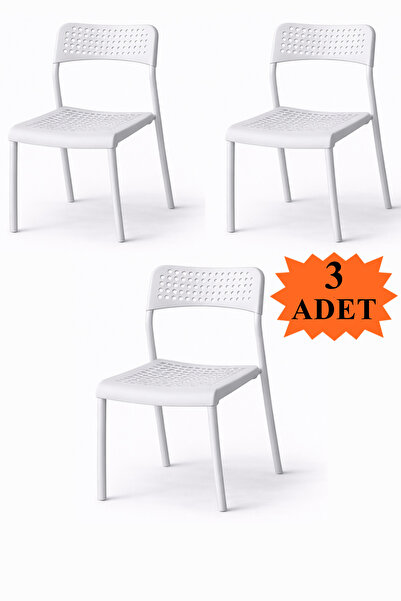 Flinder 3'lü Mari Beyaz Mutfak Sandalyesi ve Balkon Sandalyesi Plastik Oturma...