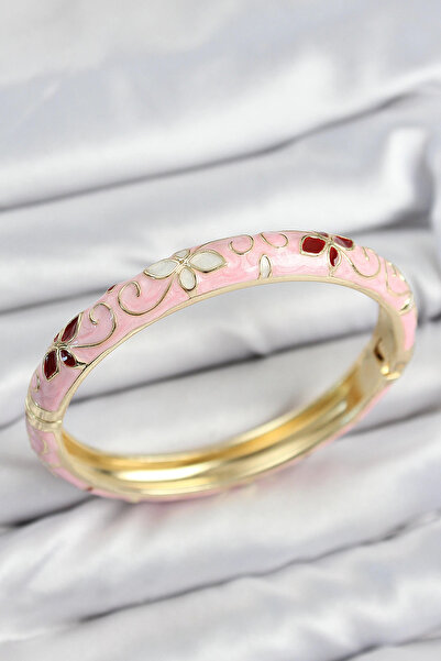 Nacario Mey imports ®   Enamel brass pink flower motif gold women's bracelet