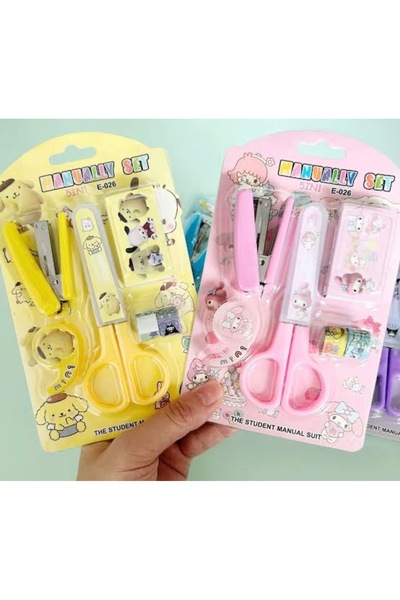 BC Sevimli Kawaii Sanrio Karakterleri 5'i 1 Arada Öğrenci Kırtasiye Seti: Mak...