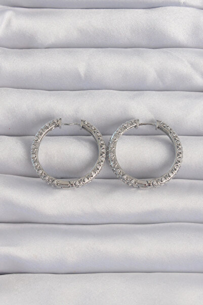 Nacario Mey Import ®   Brass Silver Color Zircon Stone Motif Hoop Earrings