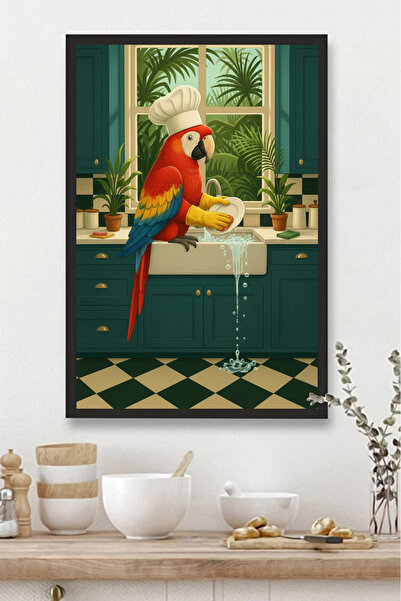 Harika bir ev KUHINJSKI STOL MDF STOL ZA PRANJE POSUĐA SA UZORAKOM PAPAGAJA Z...