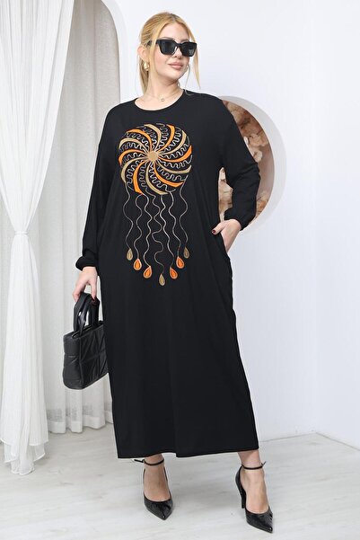 Siyezen Plus Size Passionflower Embroidery Detailed Dress