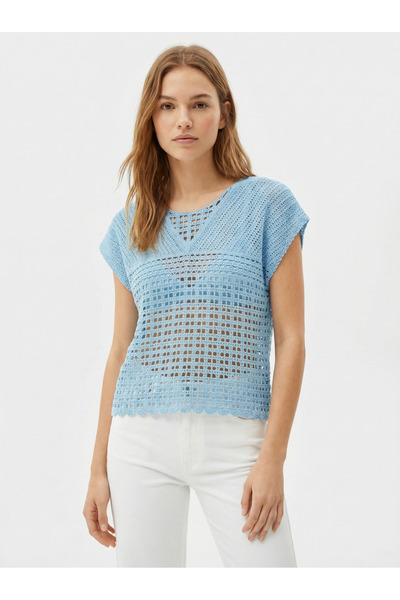 DM DİLAN MODA Women's Crochet Striped Detail Standard Size Blouse