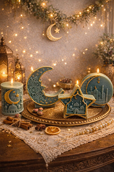 mumy candle Ramazan Temali Hilal Yıldız Figürlü Mum Seti Gül kokulu