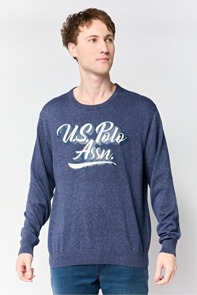 U.S. Polo Assn. Men Crew Neck Brand Logo Long Sleeve Sweater, Navy
