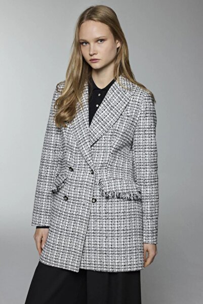 Zühre Double-Breasted Collar Buttoned Pearl Ecru Jacket C-0109