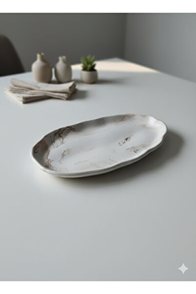 Alba Home Decor Mermer Desenli Dekoratif Sunumluk Tabak - El Yapımı Görünümlü...